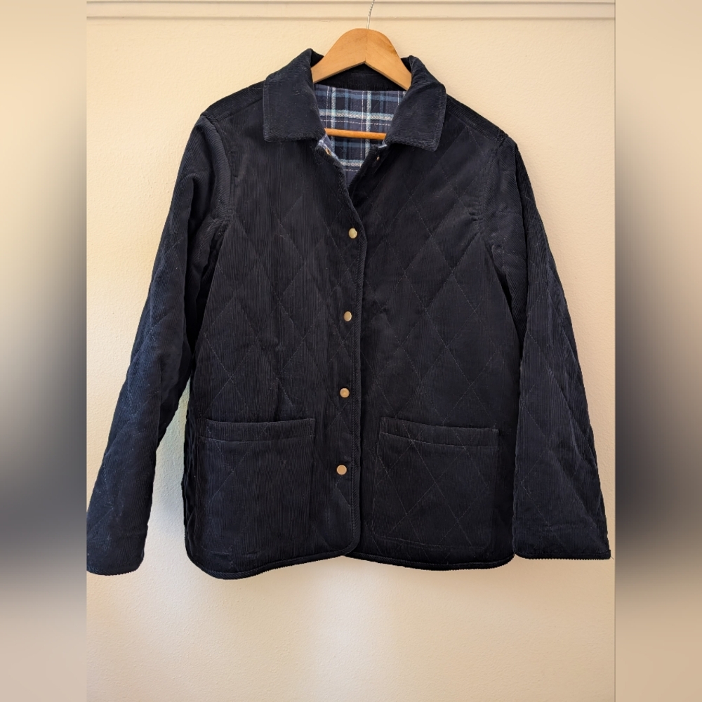WoolOvers Classic Navy Reversible Quilted Women's Utility Jacket Size 14